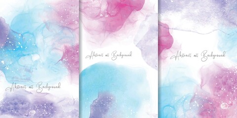 Set of Colorful Watercolor Background with Abstract Fluid Art Painting Design