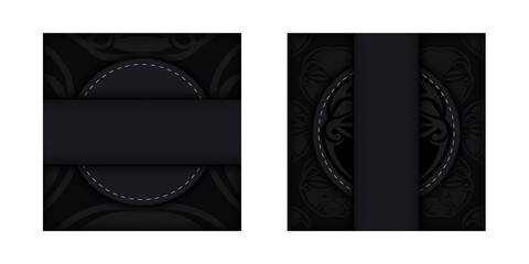 Black banner template with Greek ornaments and place for your logo and text. Template for postcard print design