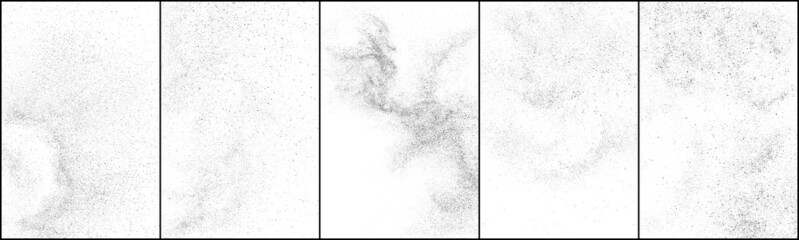 Set of distressed black texture. Dark grainy texture on white background. Dust overlay textured. Grain noise particles. Rusted white effect. Halftone vector illustration, Eps 10.