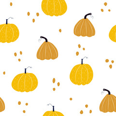 Seamless pattern with pumpkins, autumn texture for harvest and halloween on white background