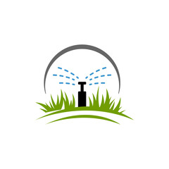 landscape irrigations system with droplet lawn sprinkler irrigation services logo design vector illustration