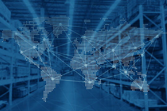 International shipping products distribution from world warehouse management technology and logistic industry background.