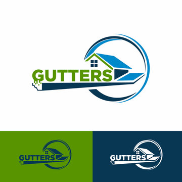 house roof gutter logo design. home exterior pipe installation vector template illustrations