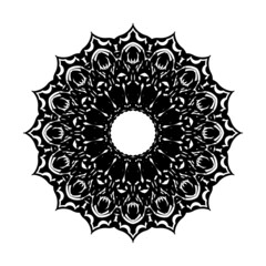 Black outline ornamental round pattern on white background. Card template design. Vector illustration.
