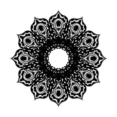 Black outline ornamental round pattern on white background. Card template design. Vector illustration.