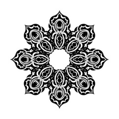 Black outline ornamental round pattern on white background. Card template design. Vector illustration.