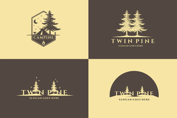 Set of Forest camp outdoor adventure logo design with grunge style