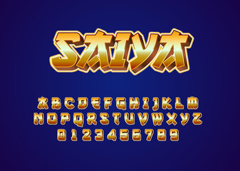 Retro futuristic japanese style custom font alphabet and number
