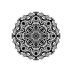 Black outline ornamental round pattern on white background. Card template design. Vector illustration.