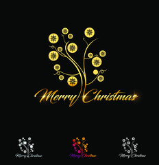 Golden Merry Christmas Text with Snow Flake Sign