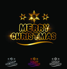 Golden Merry Christmas Text with Snow Flake Sign