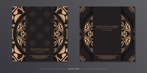 Obraz na płótnie Canvas Black card with greek luxury vintage ornaments and place for your logo. Template for postcard print design with abstract ornament.