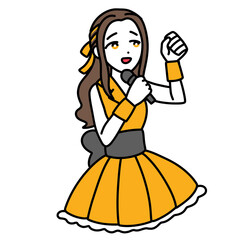 客席に向かって拳をにぎって歌うオレンジのアイドル
