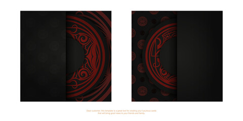 Design background with luxurious ornaments. Black postcard with Maori vintage ornaments and place for your logo and text.