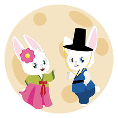 Cartoon couple of bunnies in hanbok