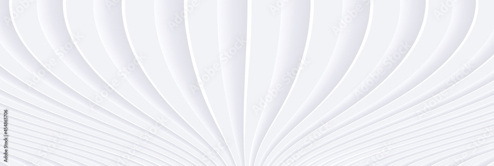 Poster Abstract white background with 3D waves pattern, interesting minimal white gray striped vector background illustration for business presentation minimal neumorphism design.