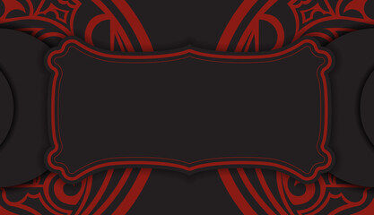 Black banner with polynesia ornaments and place for your logo. Template for print design background with luxurious patterns.