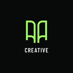 initial geometric light green monogram letter AA simple logo concept in black background design template