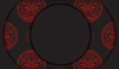 Vector design postcard BLACK colors with a Maori ornament mask. Invitation card design with space for your text and patterns.