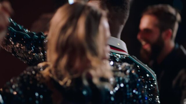 beautiful dj woman playing music at glamorous rooftop party celebration dance enjoying fancy social event wearing stylish fashion dancing performing live in club at night 4k footage