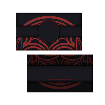 Black banner with polynesia ornaments and place for your logo. Template for print design background with patterns. Vector