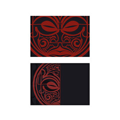 Vector vector design of postcard BLACK colors with Maori ornament mask. Invitation card design with space for your text and patterns.