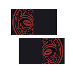 Vector Vector Ready-to-Print Postcard Design BLACK Colors with Mask Maori Patterns. Invitation template with place for your text and ornament.