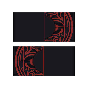 Design background with luxurious patterns. Black banner template with Maori ornaments and place for your logo.