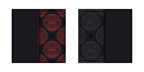 Vector Vector Template for Print Design Postcards BLACK Colors with Mask Maori Patterns. Preparing an invitation with a place for your text and ornaments.