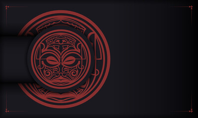 Black banner with Maori god mask ornaments and place for your text and logo.