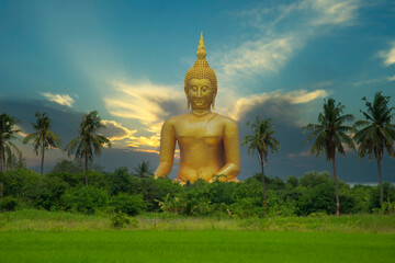 Wat Muang with gilden giant big Buddha statue in Thailand