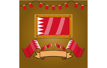 Bahrain Flags On Frame Wood, Label, Simple Gradient and Vector Illustration