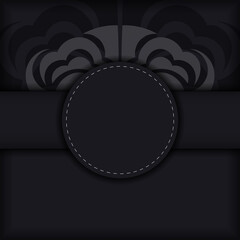 Template for print design background with luxurious patterns. Black banner with Maori ornaments and place for your logo.