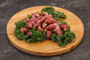 Raw chicken hearts for cooking