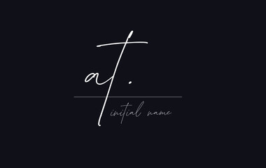 Stylish and elegant letter AT with dark blue background signature logo for company name or initial 
