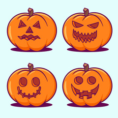 Set pumpkin cartoon illustration. Orange pumpkin expression for your design on the holiday Halloween. Halloween character illustration vector.