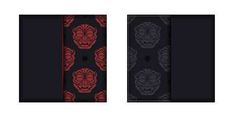 Vector Template for print design postcard BLACK colors with Chinese dragon patterns.