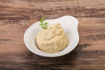 Vegan food - hummus with olive oil