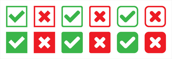 Check mark icon set. Cross mark icons set. Vector stock template