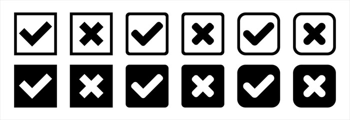 Check mark icon set. Cross mark icons set. Vector stock template