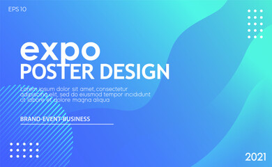 Abstract blue expo poster design template with circles for social network concept and business promotion. Vector