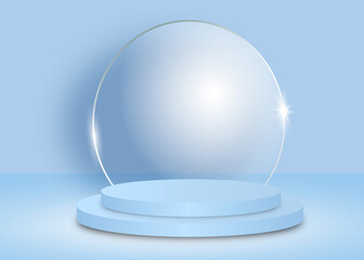 Background vector 3d blue rendering with stage product and minimal blue wall scene