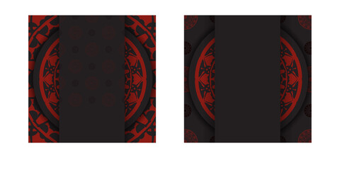Vector Ready-to-print postcard design BLACK colors with Greek ornaments. Invitation template with space for your text and LUXURY patterns.