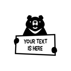 moon black bear holding paper text sign logo vector icon illustration