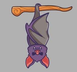 cute bat vampire sleeping on tree branch. cartoon animal halloween event concept Isolated illustration. Flat Style suitable for Sticker Icon Design Premium Logo vector. Mascot character
