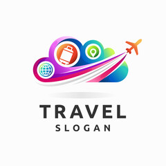 travel logo with cloud and airplane concept