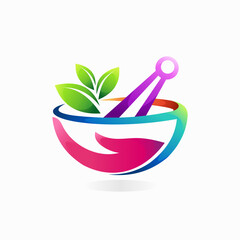 mortar and pestle logo with gradient color concept - obrazy, fototapety, plakaty