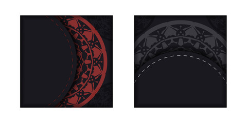 Ready-to-print postcard design in BLACK colors with Greek patterns. Vector Template of invitation card with a place for your text and LUXURY ornaments.