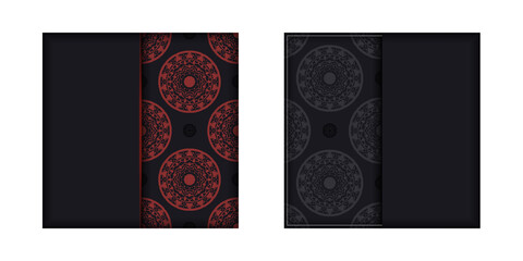 Postcard design BLACK colors with Greek ornament. Vector invitation card with place for your text and LUXURY patterns.