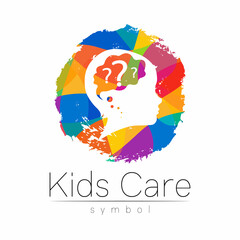 Child Vector Color Logo of Grow Up Kids. Silhouette profile human head. Concept logo for people, children, autism, kids, therapy, clinic education. Template symbol design
